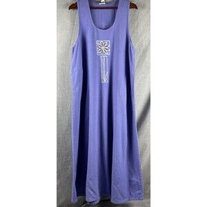 California Drawstrings Sleeveless Dress Size L Periwinkle Cotton Coverup USA